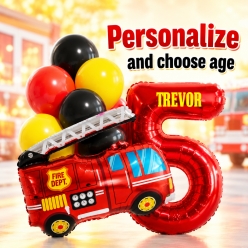 Fire Truck PERSONALIZED Name & Age Balloon Bouquet